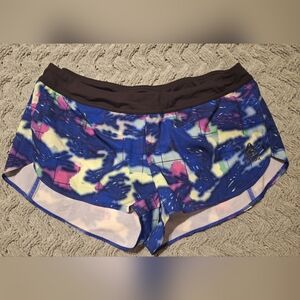 Reebok Women's Blue Tie-Dye Athletic Shorts with Black Waistband